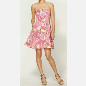 Lilly Pulitzer Blossom Hotty Strapless Pink Floral Print SunDress Women's size 6